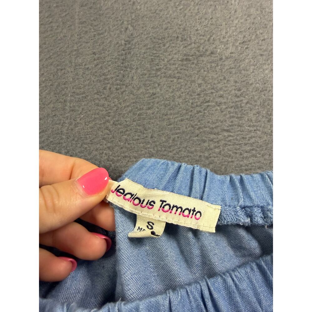Jealous Tomato Small Light Wash Chambray Embroidered Off The Shoulder Blouse S - Picture 2 of 6
